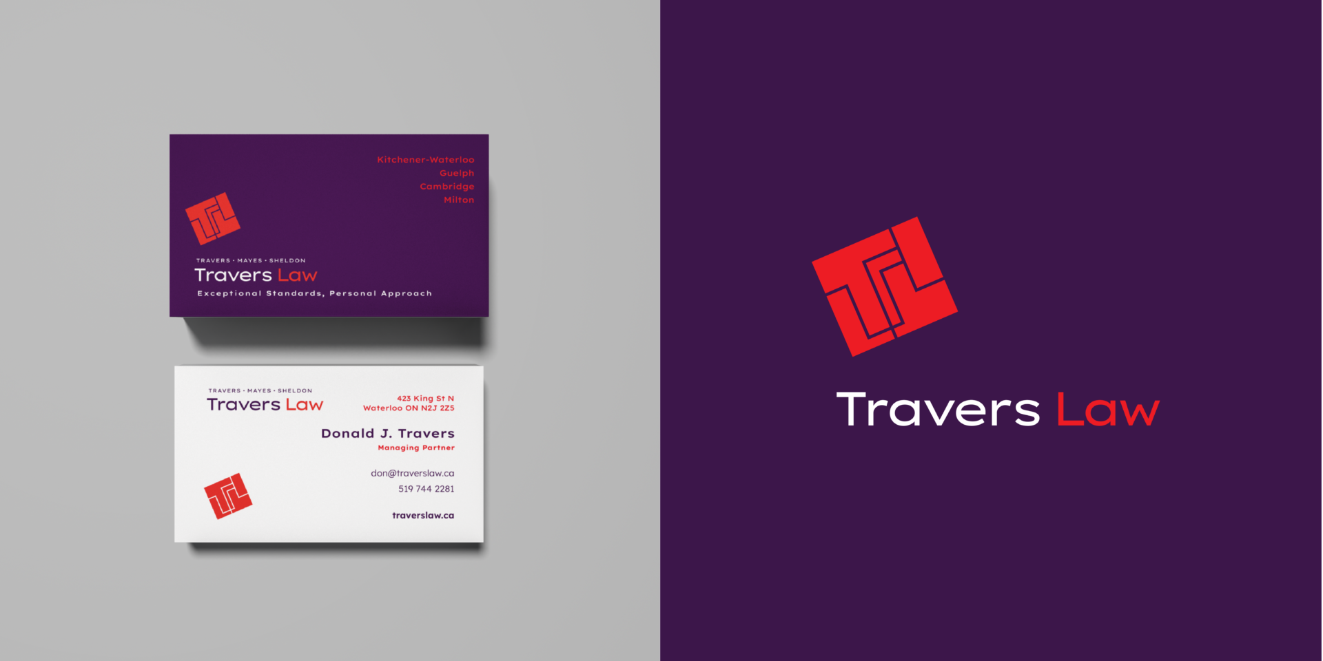 Business card design for Travers Law firm rebrand